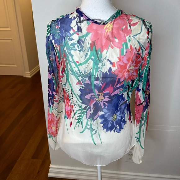 Elie Tahari Silk Floral Blouse Sz S - Picture 4 of 4